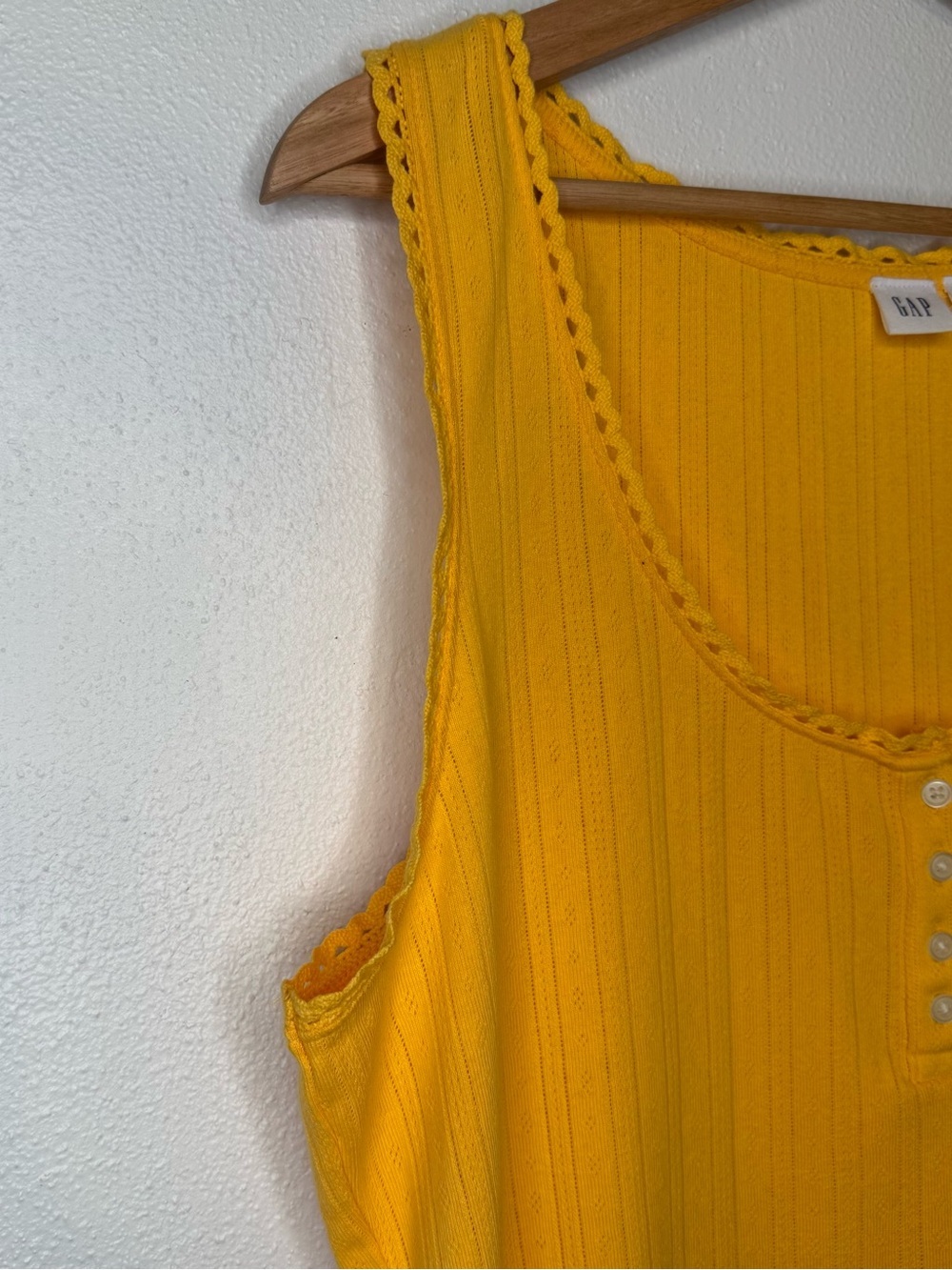 GAP Pointelle Scoopneck Henley Tank Top in Banana Women's Size XL 100% Cotton - Picture 7 of 16